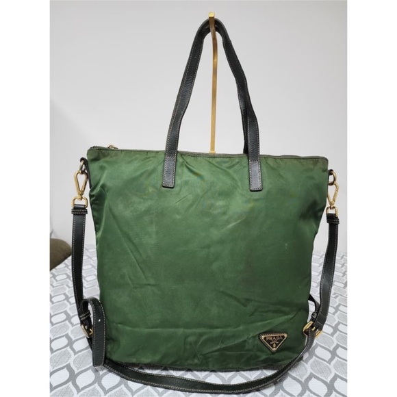 Authentic Prada Saffiano-Trimmed Tessuto Tote Bag Green - Picture 1 of 15